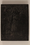 Woodblock designed by Alexander Bogen with 2 scenes: a Nazi menacing a group of Jews, and on the back, two soldiers sitting in the forest