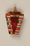 Pin issued to a camp survivor with Buchenwald memorial Bell Tower and flags