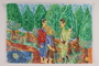 Autobiographical watercolor featuring two youthful partisans meeting with a uniformed soldier