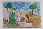 Watercolor of concentration camp prisoners being marched through the woods