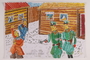 Autobiographical painting of German soldiers shooting a youth by a former child partisan