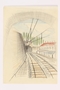 Child’s drawing of train tracks approaching a tunnel by a German Jewish refugee