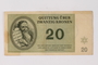 Theresienstadt ghetto-labor camp scrip, 20 kronen note, owned by a German Jewish survivor