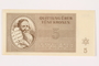 Theresienstadt ghetto-labor camp scrip, 5 kronen, owned by a former Czech Jewish inmate