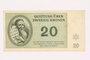 Theresienstadt ghetto-labor camp scrip, 20 kronen, owned by a former Czech Jewish inmate