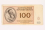 Theresienstadt ghetto-labor camp scrip, 100 kronen, owned by a former Czech Jewish inmate