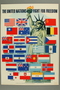US poster depicting the Statue of Liberty and flags of the Allied Nations
