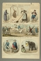 Color print with six panels with caricatures of current events