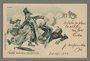 Inscribed postcard of 2 Jewish men being knocked over by kids on sleds