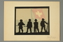 Silhouette of four soldiers and the Swiss flag