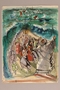 Albert Dov Sigal watercolor sketch of a bearded man leading one group of people through a parted sea while others float away