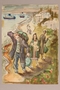 Albert Dov Sigal muted watercolor painting of a young woman, holding an infant, walking with her family on a seaside road based upon his arrival in Palestine