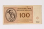 Theresienstadt ghetto-labor camp scrip, 100 kronen note acquired by a Jewish Czech woman