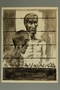 Painting of two concentration camp inmates standing behind a barbed wire fence