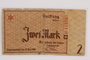 Łódź (Litzmannstadt) ghetto scrip, 2 mark note acquired by a Hungarian Jewish youth and former concentration camp inmate
