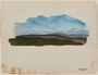 Watercolor of receding green mountains under a blue sky by a Jewish soldier, 2nd Polish Corps
