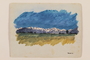 Watercolor of purple and white mountains under a blue sky by a Jewish soldier, 2nd Polish Corps