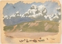 Watercolor of puffy clouds over distant mountains by a Jewish soldier, 2nd Polish Corps