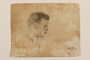 Pencil portrait of the head of a young Polish soldier in right profile created by a Jewish soldier, 2nd Polish Corps