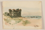 Watercolor of a palace along a rocky shore created by a Jewish soldier, 2nd Polish corps