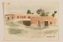 Watercolor of two single story buildings by a Jewish soldier, 2nd Polish corps