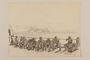 Pencil drawing of soldiers sitting on a ship deck with the Rock of Gibraltar behind them by a Jewish veteran, 2nd Polish Corps