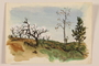 Watercolor of three trees on an Italian hillside by a Jewish soldier, 2nd Polish corps