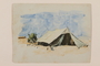 Watercolor of a large tent with a military vehicle created by a young Jewish soldier, 2nd Polish Corps