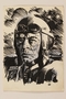 Ink portrait of a grimfaced German pilot by a Jewish soldier, 2nd Polish Corps