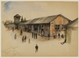 Watercolor painting by Ervin Abadi created while at Bergen Belsen displaced person's camp