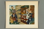 Print of an Arthur Szyk painting depicting a family eating a meal for Sukkot