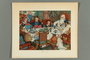 Print of an Arthur Szyk painting depicting a family eating diner during Passover