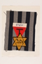Blue-gray striped uniform square with a red triangle and yellow Star of David badge