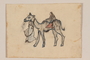 Small color drawing of a man leading a camel with rider created by a former hidden child