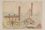 Color drawing of a brick factory created by a former hidden child