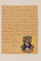 Letter with a color drawing of a girl in a chair sent by a former hidden child