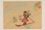 Two-sided color drawing of a girl on skis created by a hidden child