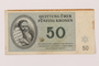 Theresienstadt ghetto-labor camp scrip, 50 kronen note, acquired by Czech refugee