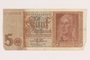 Nazi Germany, 5 mark note, acquired by a US soldier