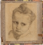 Pencil portrait of a former Jewish Polish hidden child done in DP camp
