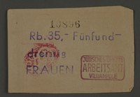 1995.89.654 front
Scrip issued to female workers in the Kovno ghetto

Click to enlarge