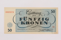 1996.12.5 back
Theresienstadt ghetto-labor camp scrip, 50 kronen note

Click to enlarge