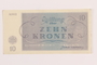 Theresienstadt ghetto-labor camp scrip, 10 kronen note, acquired by a Jewish Lithuanian survivor