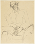 Drawing of a seated man holding a cigarette by a German Jewish internee