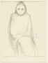 Drawing of a seated young woman in a blanket by a German Jewish internee