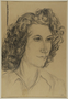 Portrait of woman with long curly hair by a German Jewish internee