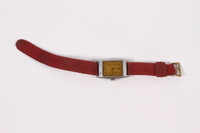 2013.476.7 a front
Wristwatch with red band and a red pouch taken by a German Jewish girl on a Kindertransport

Click to enlarge