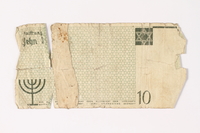 1987.90.14 back
Łódź (Litzmannstadt) ghetto scrip, 10 mark note

Click to enlarge