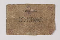 1987.90.77 front
Łódź (Litzmannstadt) ghetto scrip, 50 pfennig note

Click to enlarge