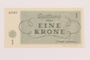 Theresienstadt ghetto-labor camp scrip, 1 krone note, acquired by a Jewish refugee
